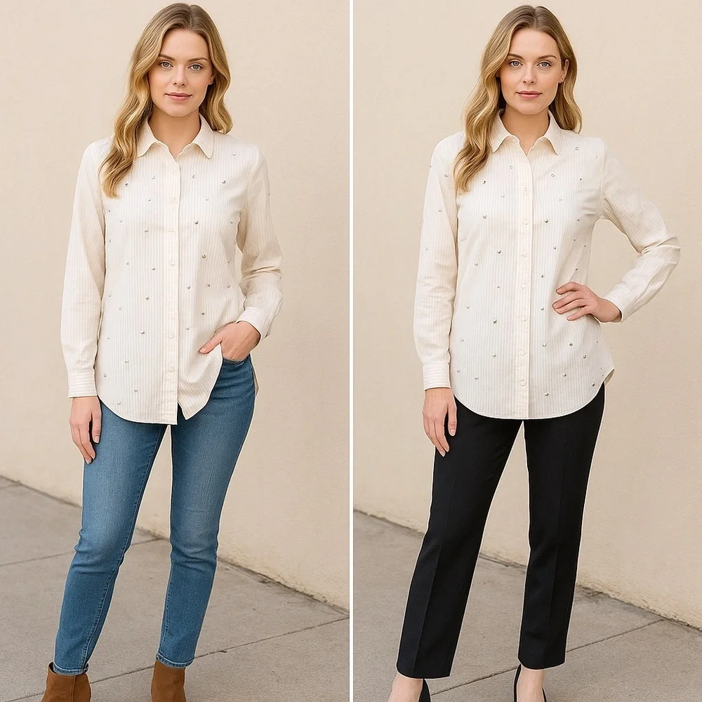 Calvin Klein Women's Button Down Shirt - Cream